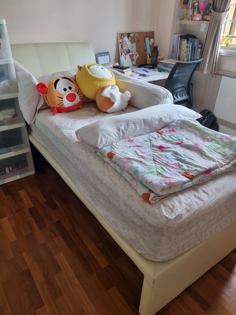 Single bed frame cream color, Furniture & Home Living, Furniture, Bed