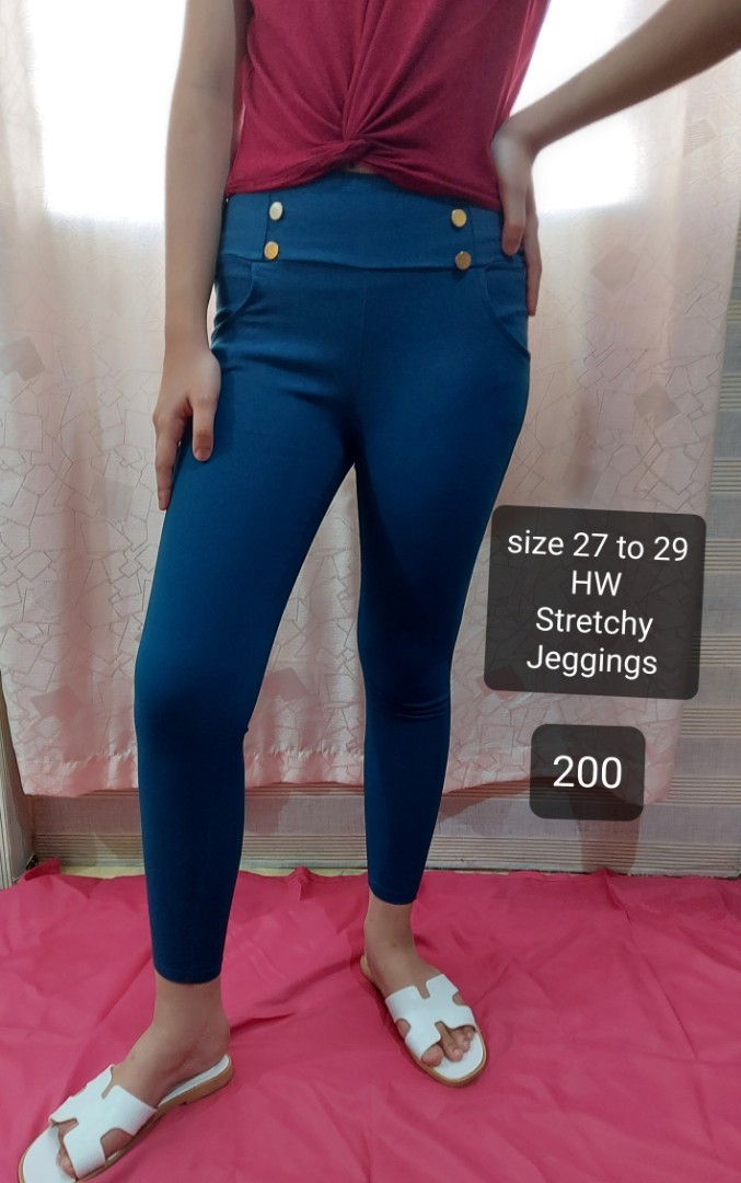 Sky Blue Dark Button Jeggings, Women's 