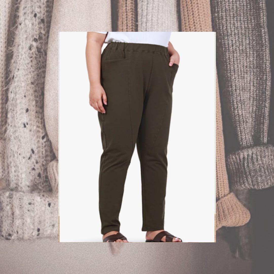 Plus Size Smart Casual Tapered Sweat Pants Army Green Women s