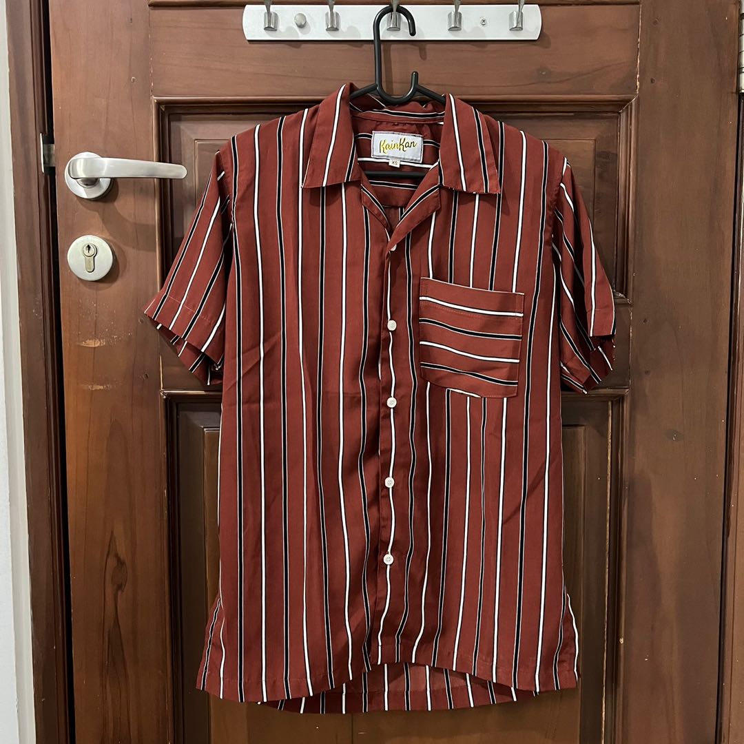 Striped Bowling Shirt Unisex, Fesyen 