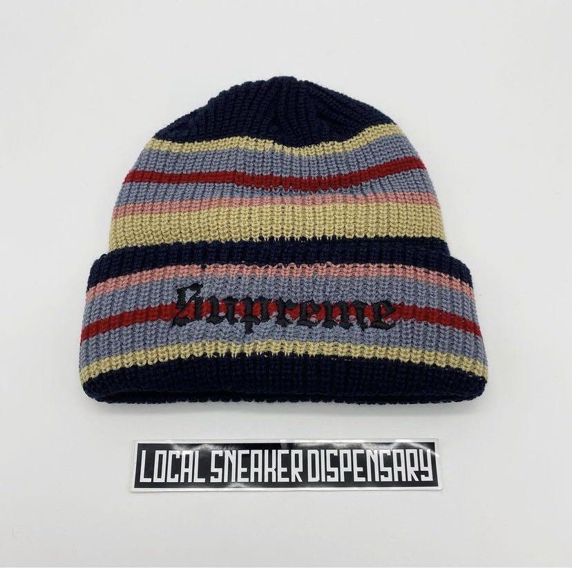Supreme Bright Stripe Beanie Navy Women s Fashion Watches Accessories Hats Beanies on Carousell