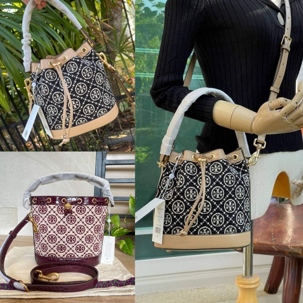 Tory Burch T Monogram Chenille Bucket Bag, Women's Fashion, Bags & Wallets,  Cross-body Bags on Carousell