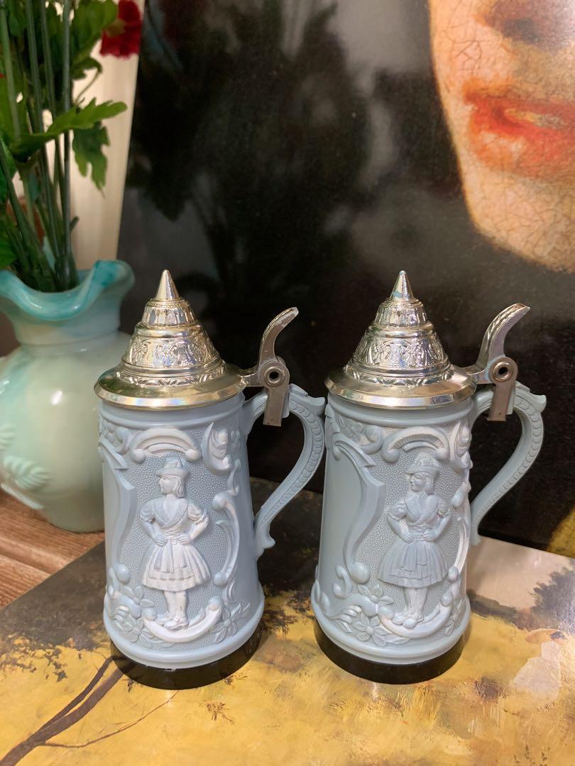 Vintage Plastic German Beer Steins With Flip Tops Shaped Salt & Pepper