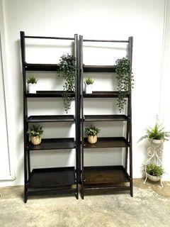 Wooden display shelves