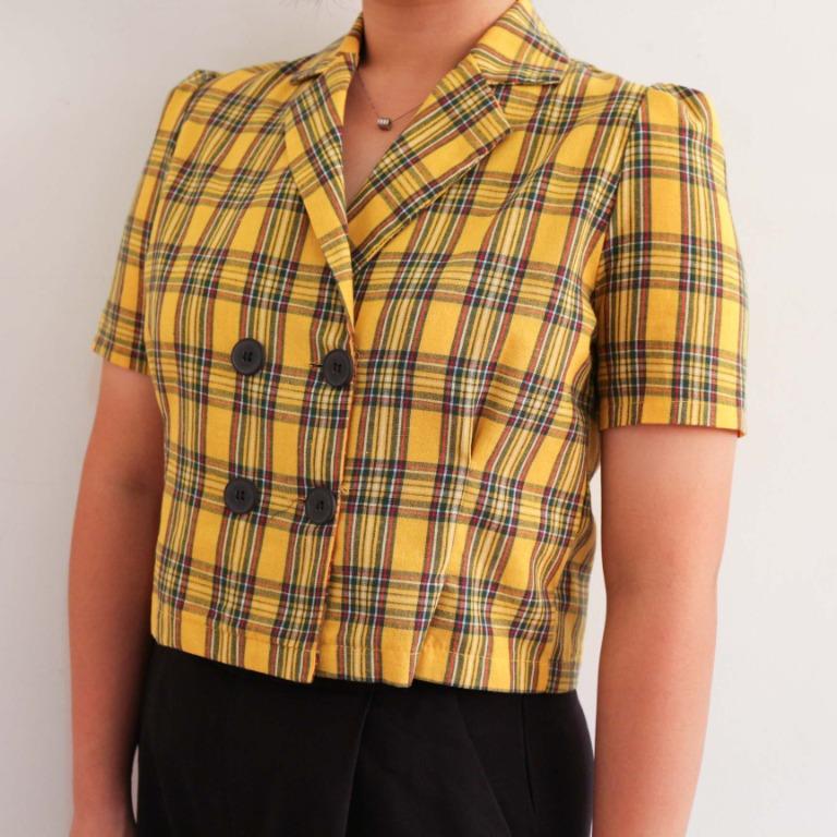 Yellow plaid crop top cheap