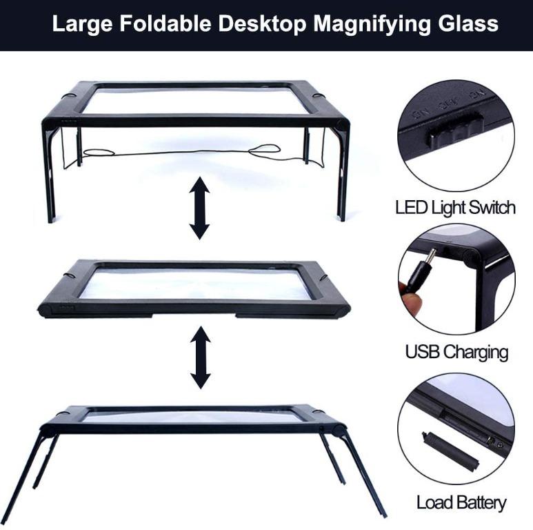 Folding Desktop with LED 3x Portable Magnifying Glass Multi-Function  Elder Gift 
