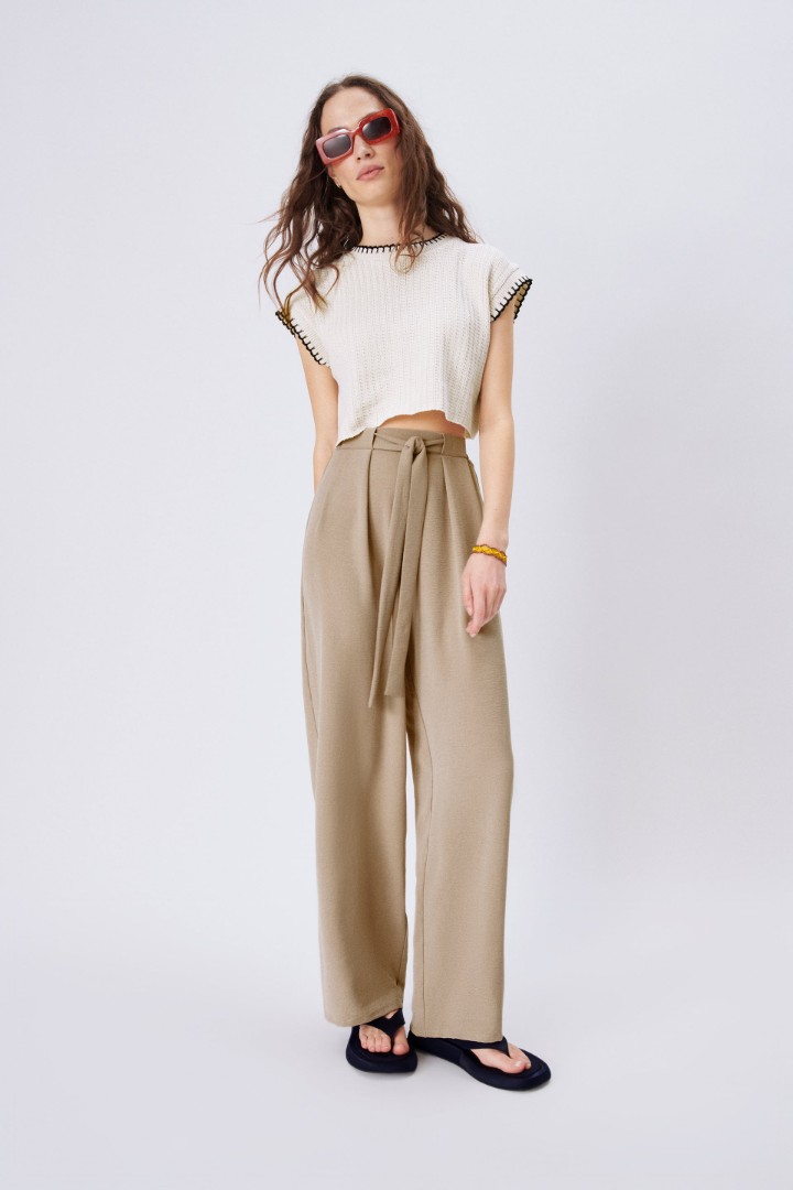 Zara beige flowing wide leg Trouser 