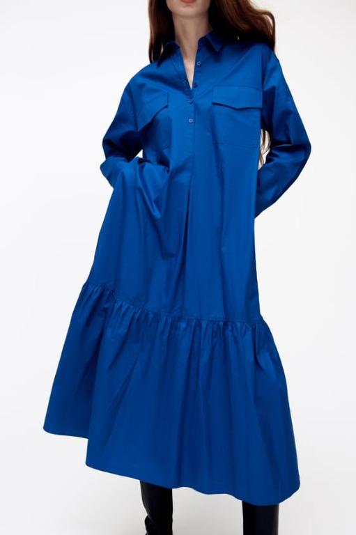 Zara Electric Blue Shirt Dress, Women's ...