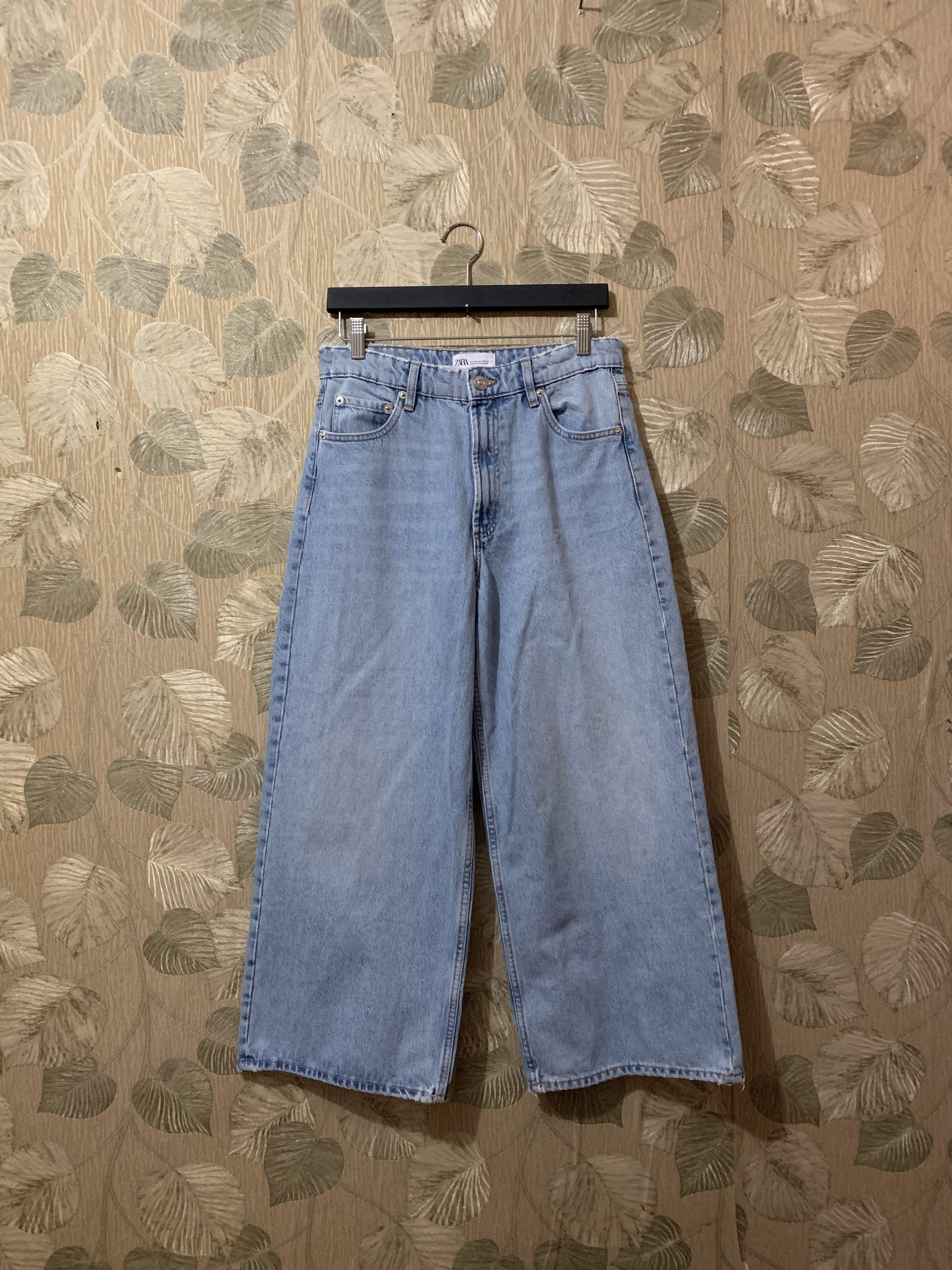 ZARA Hi-Rise Wide-Leg Cropped Jeans 