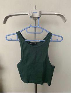 bs shopee ZARA PINE GREEN CROP TOP