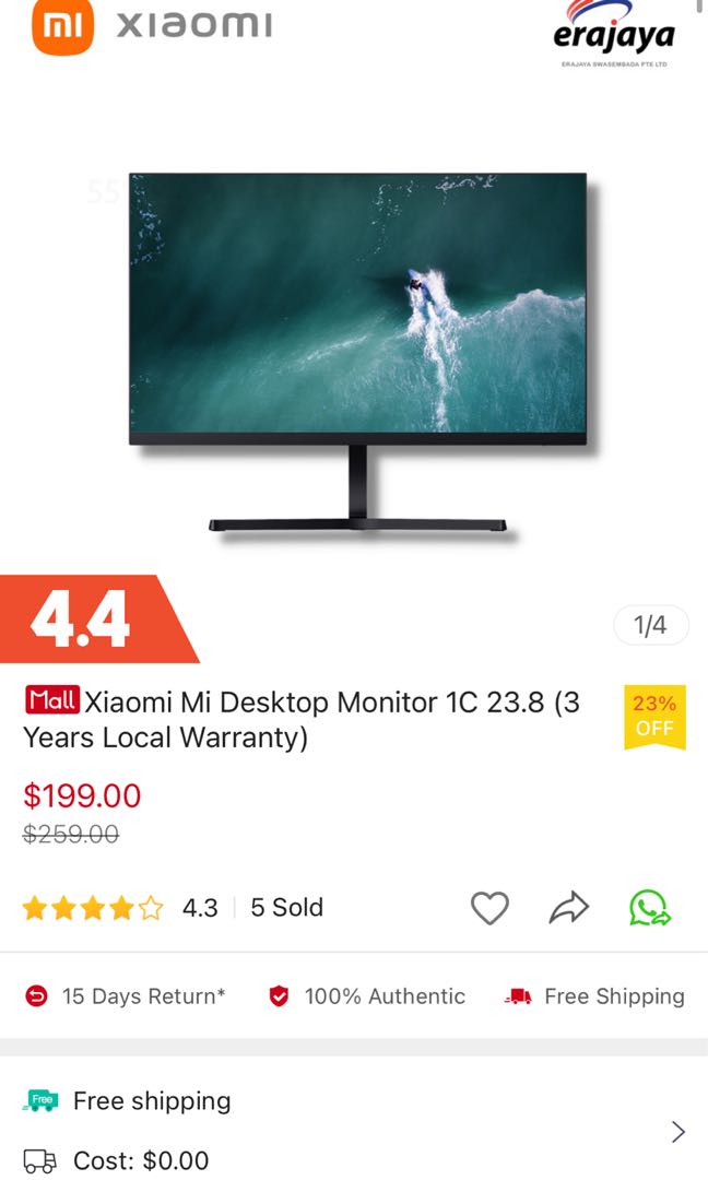 24 inch xiaomi monitor SELLING AT 100SGD, Computers & Tech, Desktops on