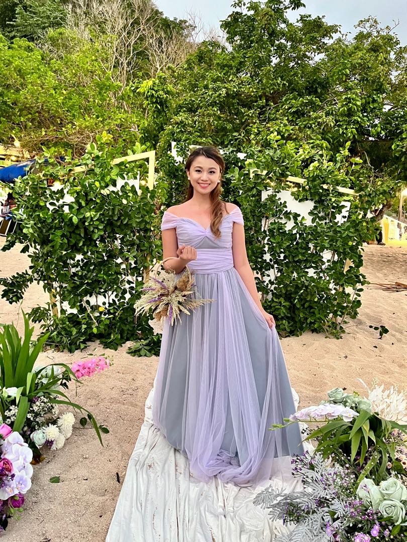 2-tone Lavender Gray Tulle Gown, Women 