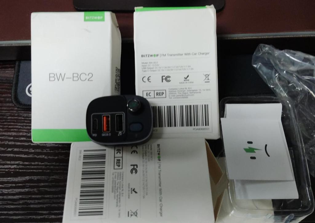 勁低價全新BlitzWolf® BW-BC2 藍牙V5.0 FM 發射器18W PD + QC3.0 USB 車載充電器，帶7 色RGB  背光燈，LED 數字顯示無線收音機適配器HiFi 音樂播放車載套件帶麥克風免提通話, 音響器材