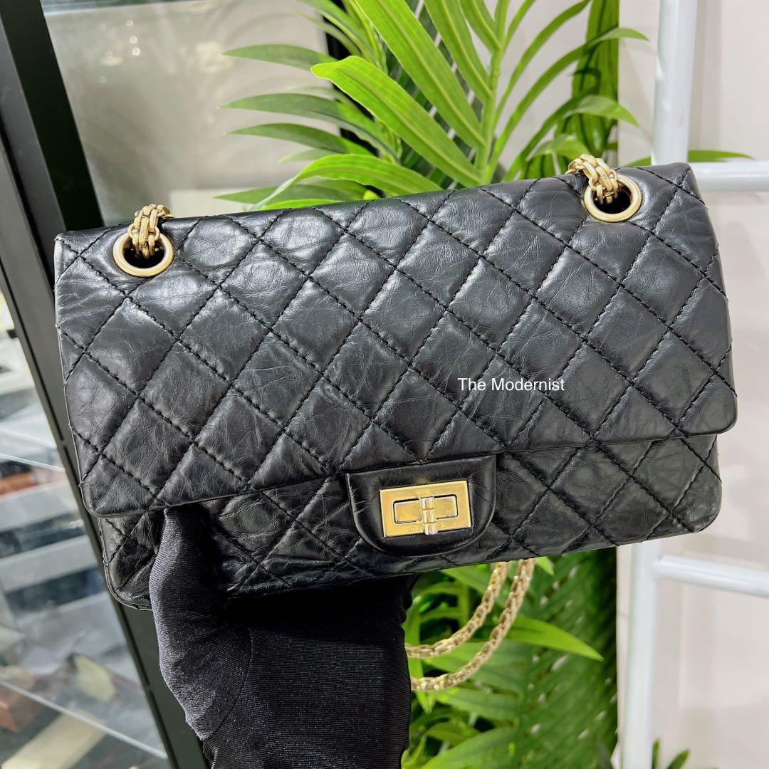 Authentic Chanel 2.55 Reissue 225 Black Aged Calf Gold Hardware