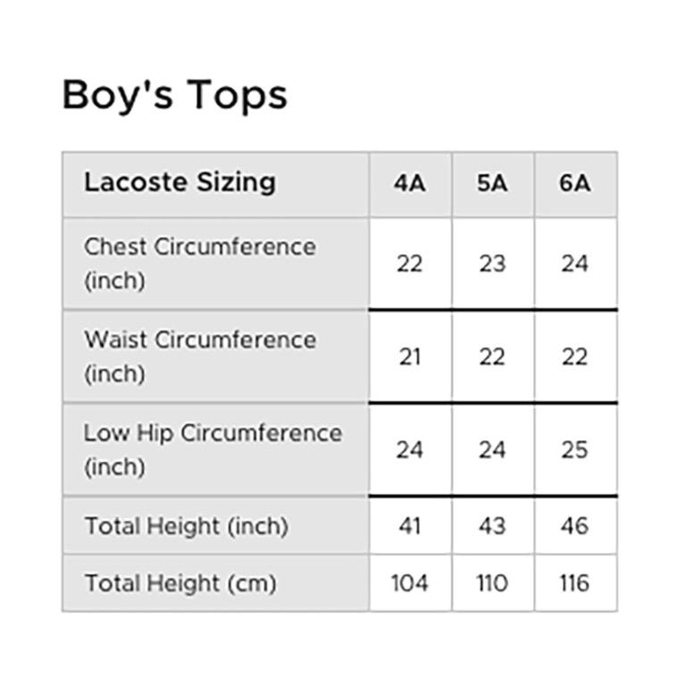 Lacoste boys size chart sale