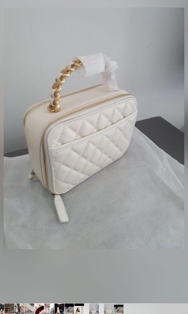 Brand New Vintage Quilted Authentic Leather White Vanity Bag