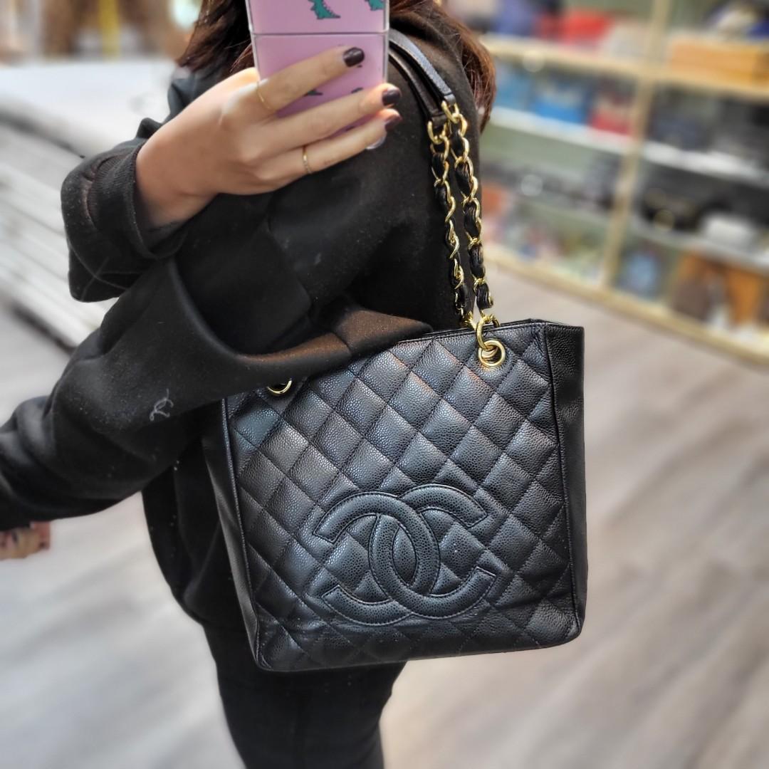 2013 Chanel Black Quilted Caviar Leather Petite Shopping Tote PST