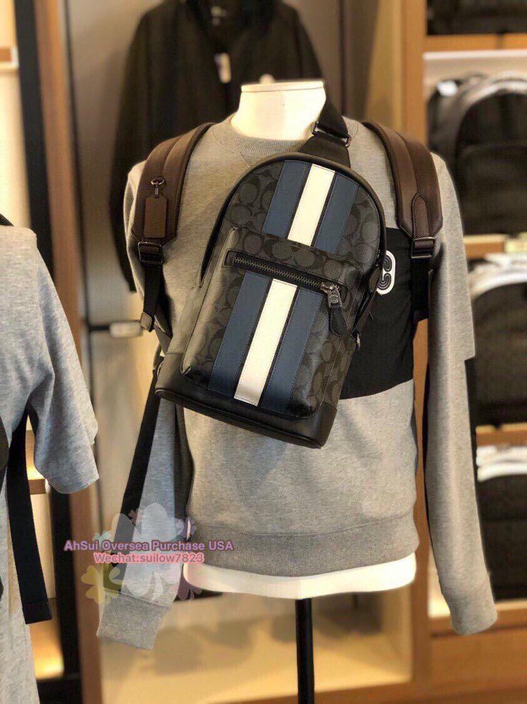 Coach West pack in Signature Canvas with Varsity Stripe, Men's Fashion, Bags,  Sling Bags on Carousell