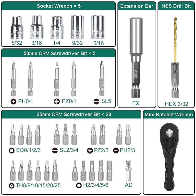 Cordless Screwdriver, HYCHIKA 4V 2.0Ah Electric Screwdriver Rechargeable  Screw Gun & Bit Set, Front LED and Rear Flashlight, Ratchet Wrench, DC  Charging with USB Cable, 36pcs Accessories 