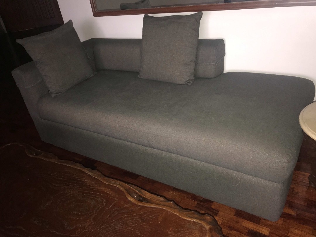 Elegant chaise lounge sofa, grey fabric, 3 seater, Furniture & Home