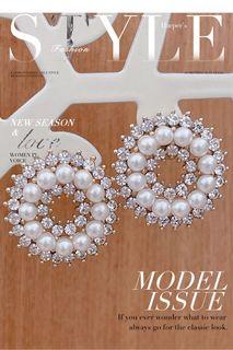 Elegant Round Pearl Diamond Stud Earrings