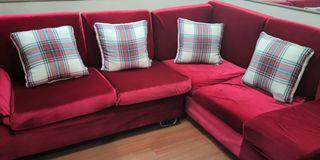(Five Seater) Red Uratex L-Shaped Sofa
