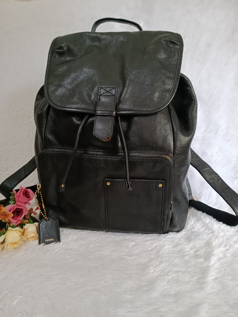 Fossil Backpack Black Leather Authentic 