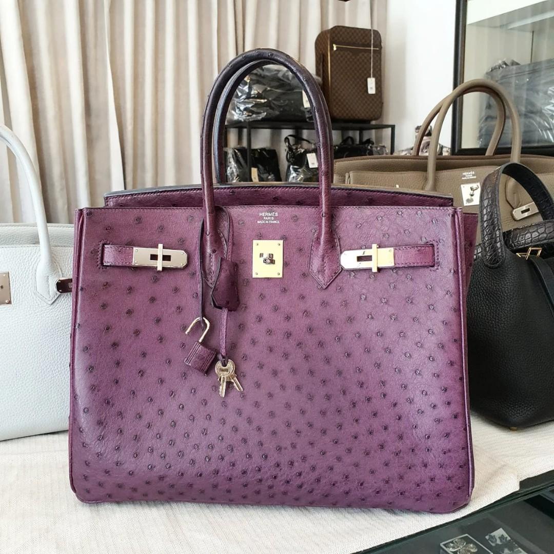Hermes birkin 30 ostrich purple, Luxury, Bags & Wallets on Carousell