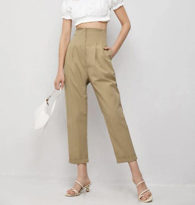 High waist khaki pants, Women's Fashion 