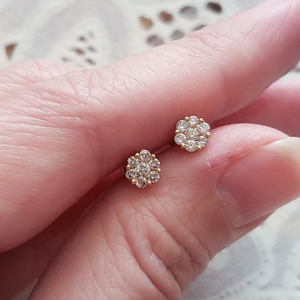 K18 Yellow Gold 0.14 ct. Diamond Rositas Earrings Women s Fashion