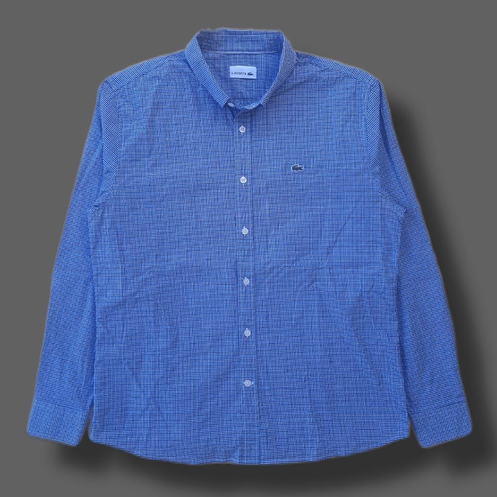 LACOSTE BLUE PLAID SHIRT, Fesyen Pria 
