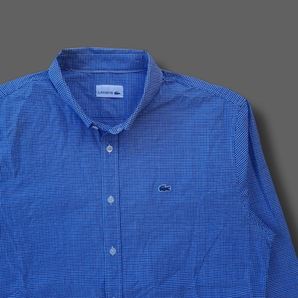 LACOSTE BLUE PLAID SHIRT, Fesyen Pria 
