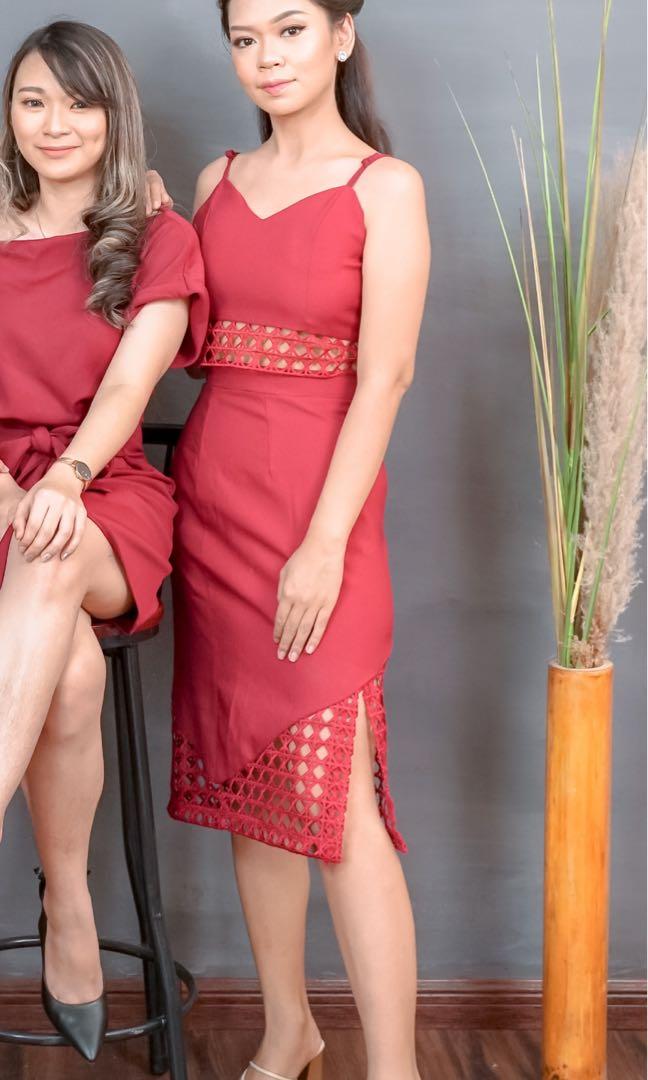 Maroon Set ( Top \u0026 Skirt), Fesyen 