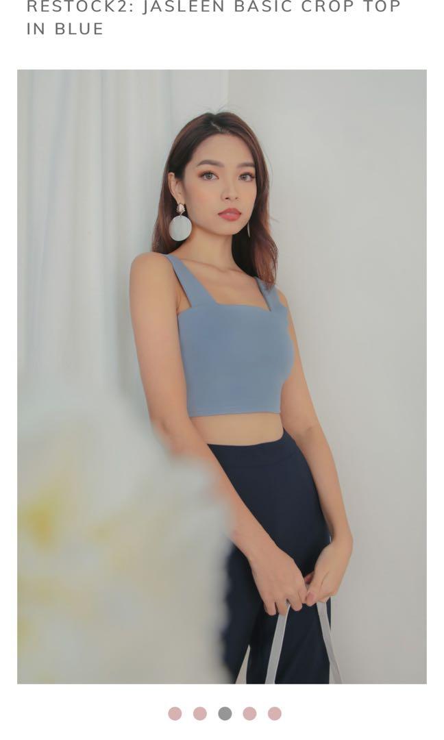 Mgp label JASLEEN BASIC CROP TOP IN BLUE, Women's Fashion ...