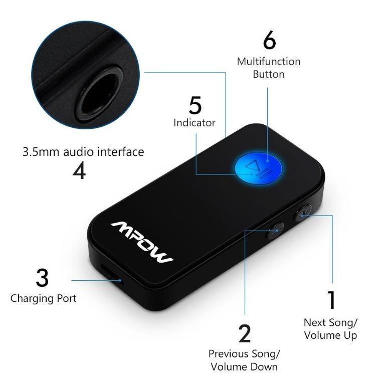 Mpow BH044D Bluetooth Receiver, Wireless Bluetooth 5.0 Car Adapter