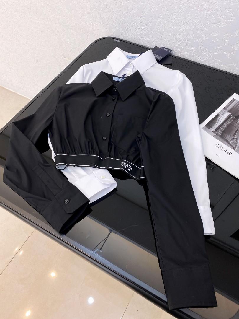 Prada Cropped Shirt With Logo Waist 