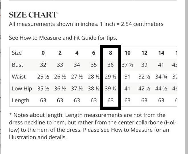 Vera Wang Dress Size Chart