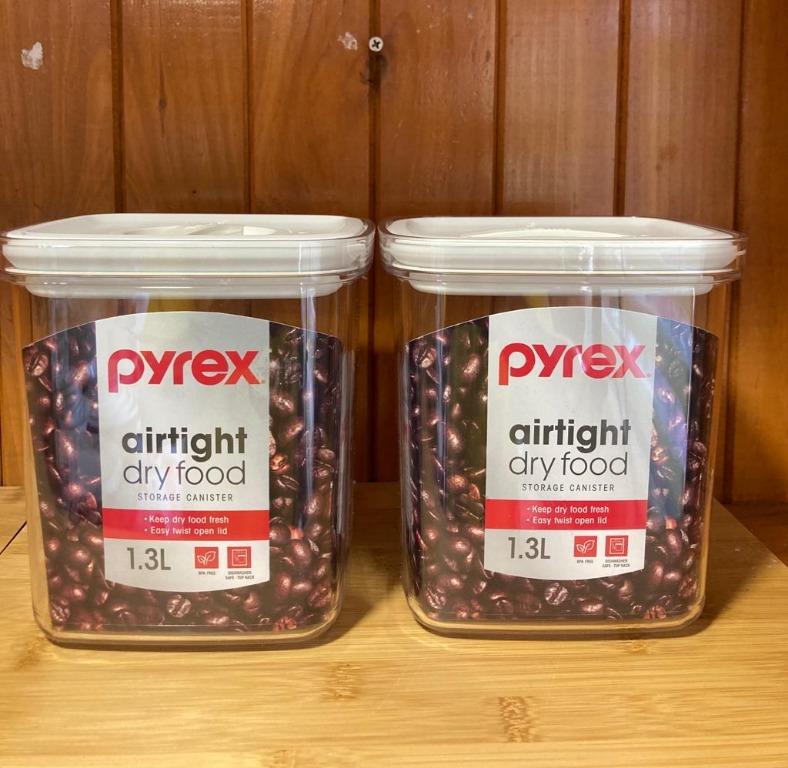 Pyrex Airtight Dry Food Storage Canister 1.3L x 2, Furniture & Home Living, Kitchenware