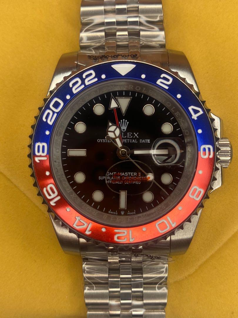 Rolex GMT Master II Pepsi Bezel Automatic (Category: Men's Watches) located in Bulacan. Submitted by SweetAndEssential (Listing ID 1150351425, Image 1). Description: Automatic Movement Black Dial with 2-Tone Color 24 Hour Rotatable Bezel (Pepsi) Stainless Steel Sapphire Crystal Glass Luminous Hands and Markers Cyclops Lens Jubilee Bracelet You can see the logo on 12 position Name around dial with serial number Logo inside Sapphire Crystal Glass C