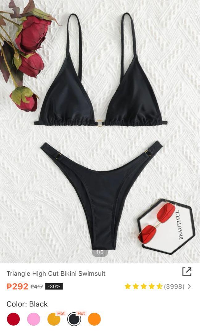 Shein Triangle Cut Bikini (Category: Bikinis & Swimsuits) located in Caloocan City. Submitted by bh1ech (Listing ID 1150390862, Image 1). Description: Flaws: Yung gold ring is di na gold haha as u can see sa pic. Mej na tainted. Top has no foam and no placement for foam pero di naman nakakabakat ng nipples when I wore that the whole day sa dagat. Once used kaso SOBRANG SIKIP DZAI KRUTANGINERLS THIS FITS FOR SMALLS LEGIT NA SA SHEIN KO BINILI :(( 