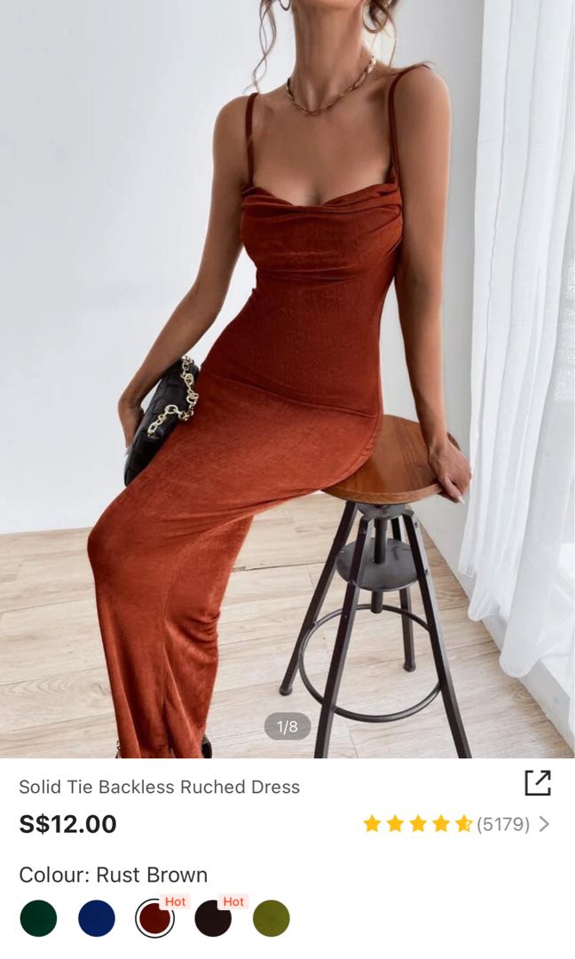 SHEIN BAE Solid Tie Backless Ruched Dress