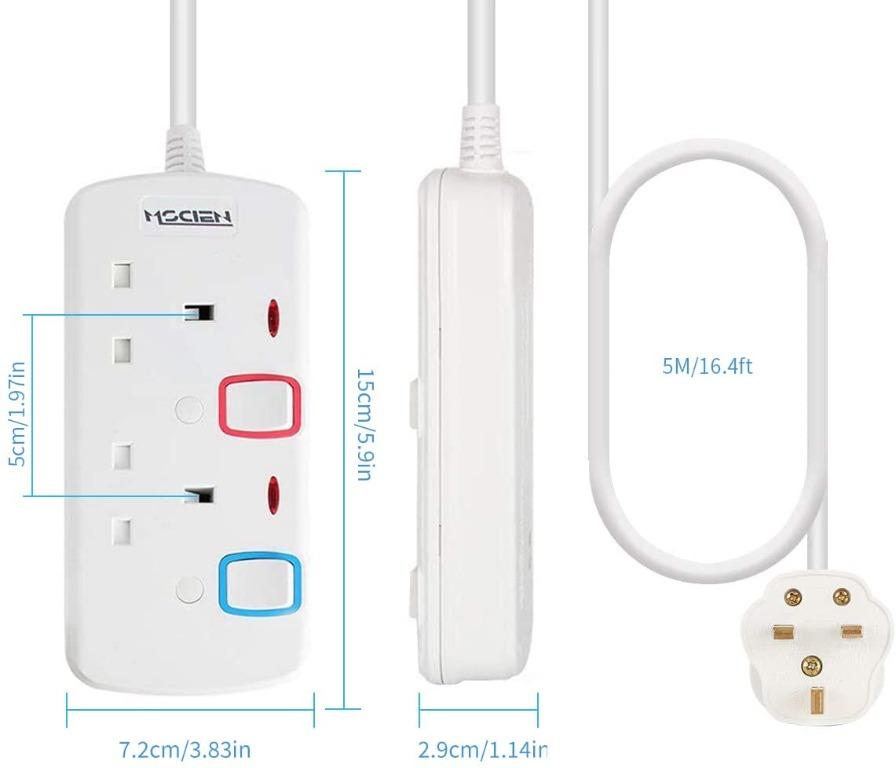 SJ247 2 Way 5M Long Extension Lead With 5 Meter Extension Cord