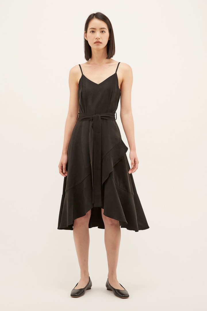 TEM Darla Frill-Hem Midi Dress (Black 