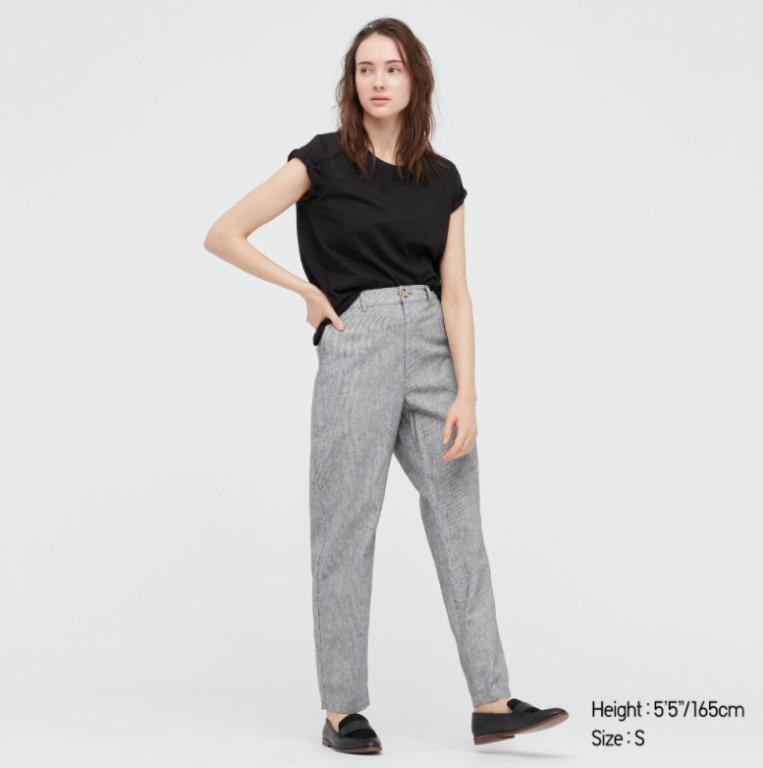 LINEN COTTON STRIPED TAPERED PANTS