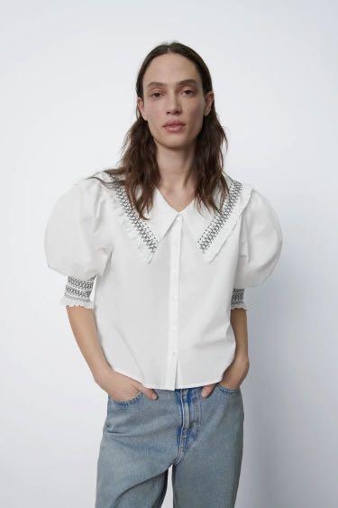zara big collar blouse, Fesyen Wanita 