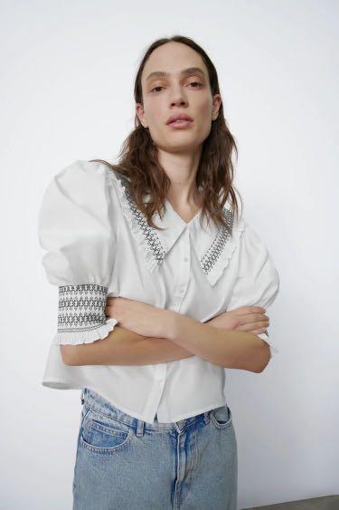 zara big collar blouse, Fesyen Wanita 