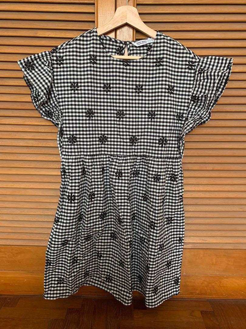 Zara gingham embroidered frill dress, Women's Fashion, Dresses & Sets,  Dresses on Carousell
