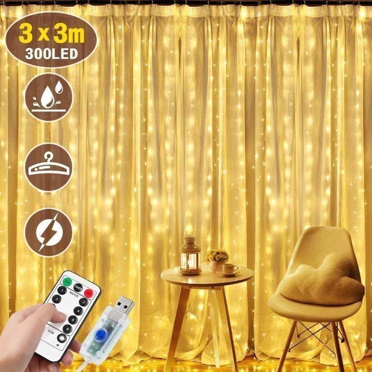 3m×3m USB Decorative Curtain Fairy Lights with 8 Modes Remote Timer for Decoration Party Wedding Bedroom 300 LED Curtain Lights DIZA100 Window String Lights Multi-Color 