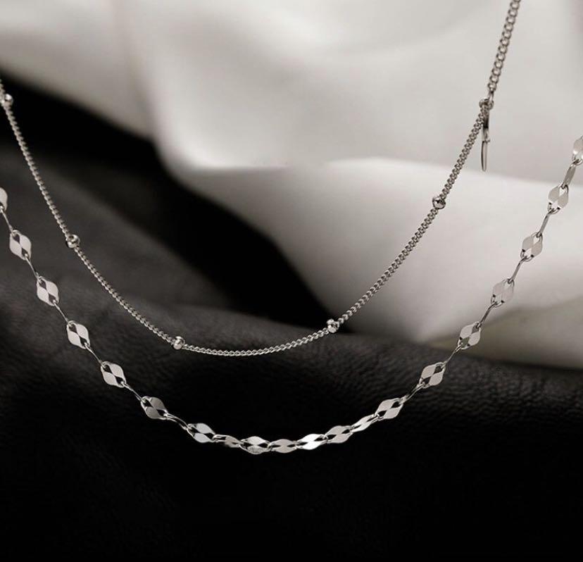 Double silver chain necklace shop
