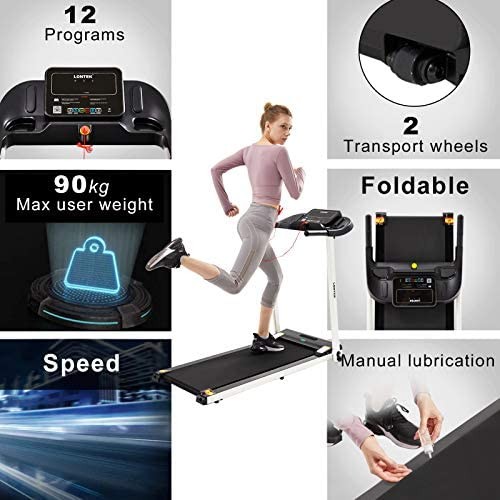 With App LONTEK Treadmill Electric Folding Running Machine LCD Display Adjustable Speed Ultra Thin and Silent Professional treadmill for Home Office Sports Equipment Exercise Fitness Cardio Fitness